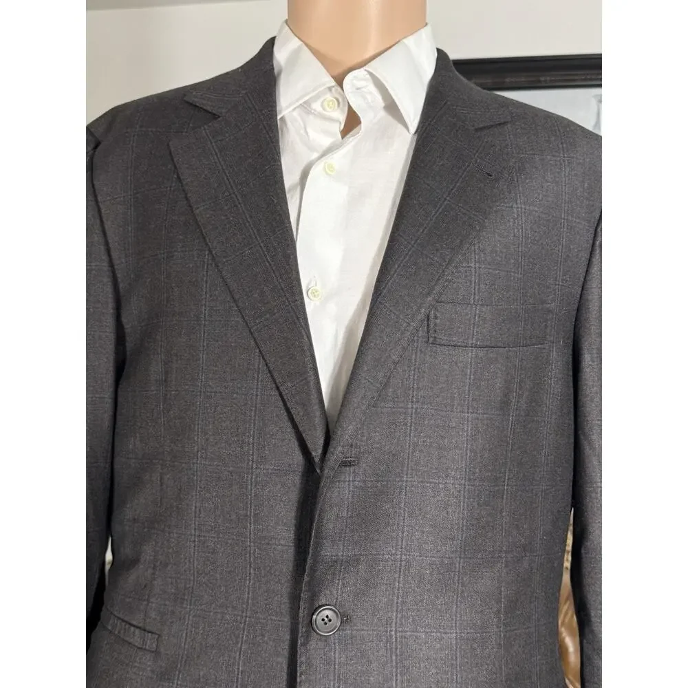 Brunello Cucinelli Virgin Wool Brown Blue Plaid Sportcoat Jacket Men’s 50/40